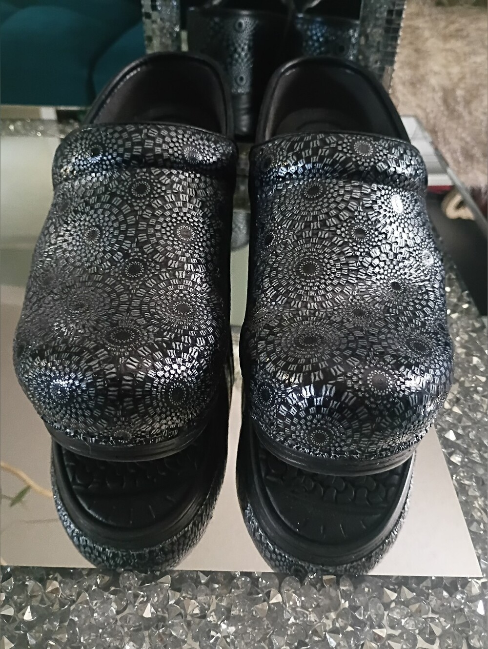 Dansko Black Metallic Mosaic Clogs